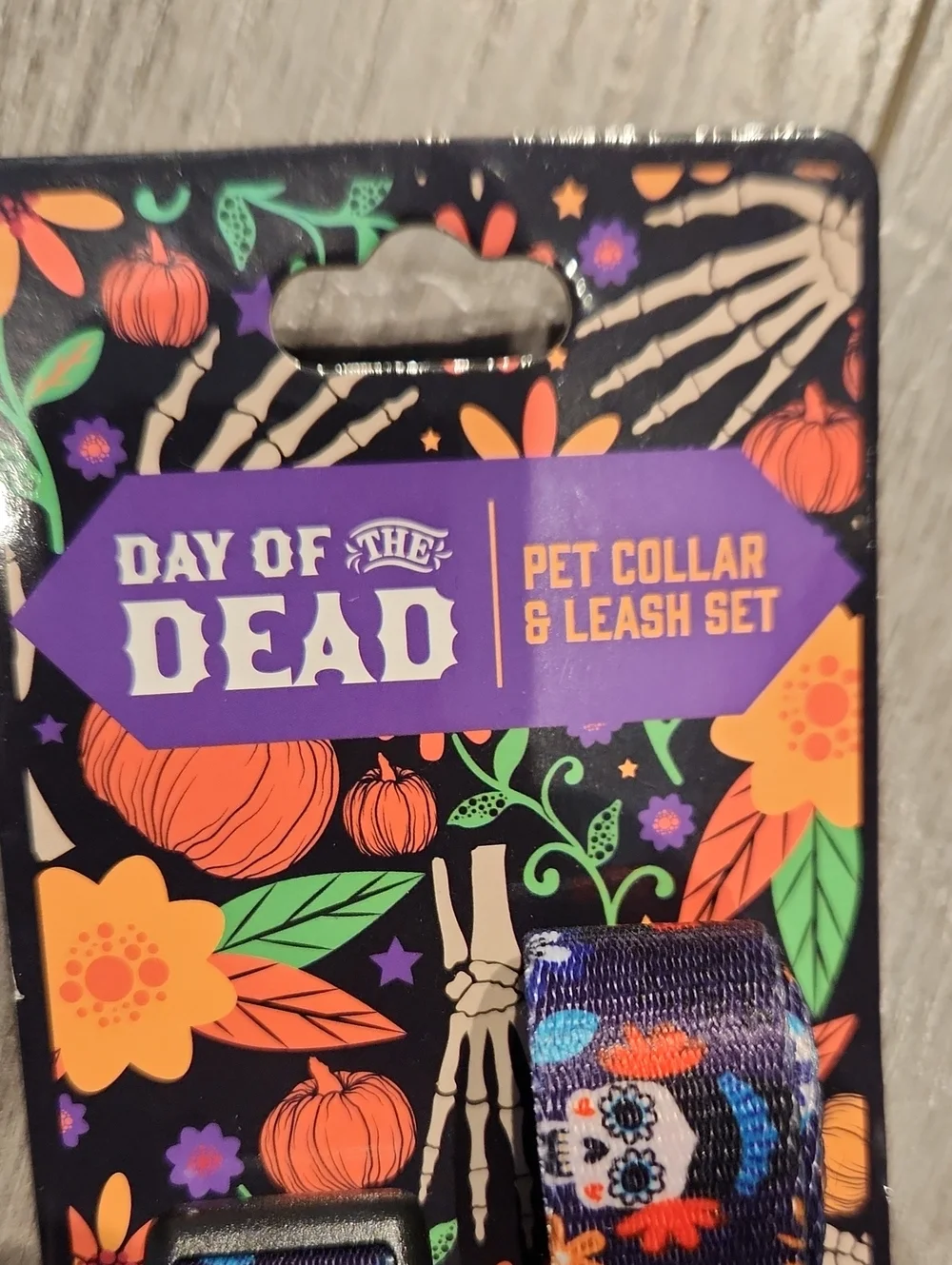 NWT Day of the Dead Floral Pet Collar & Leash Set - Navy Purple Orange SZ M